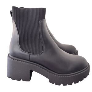 Madden Girl NEW* Black Vegan Leather 3" Chunky-Heel Chelsea Boots Women's 9.5